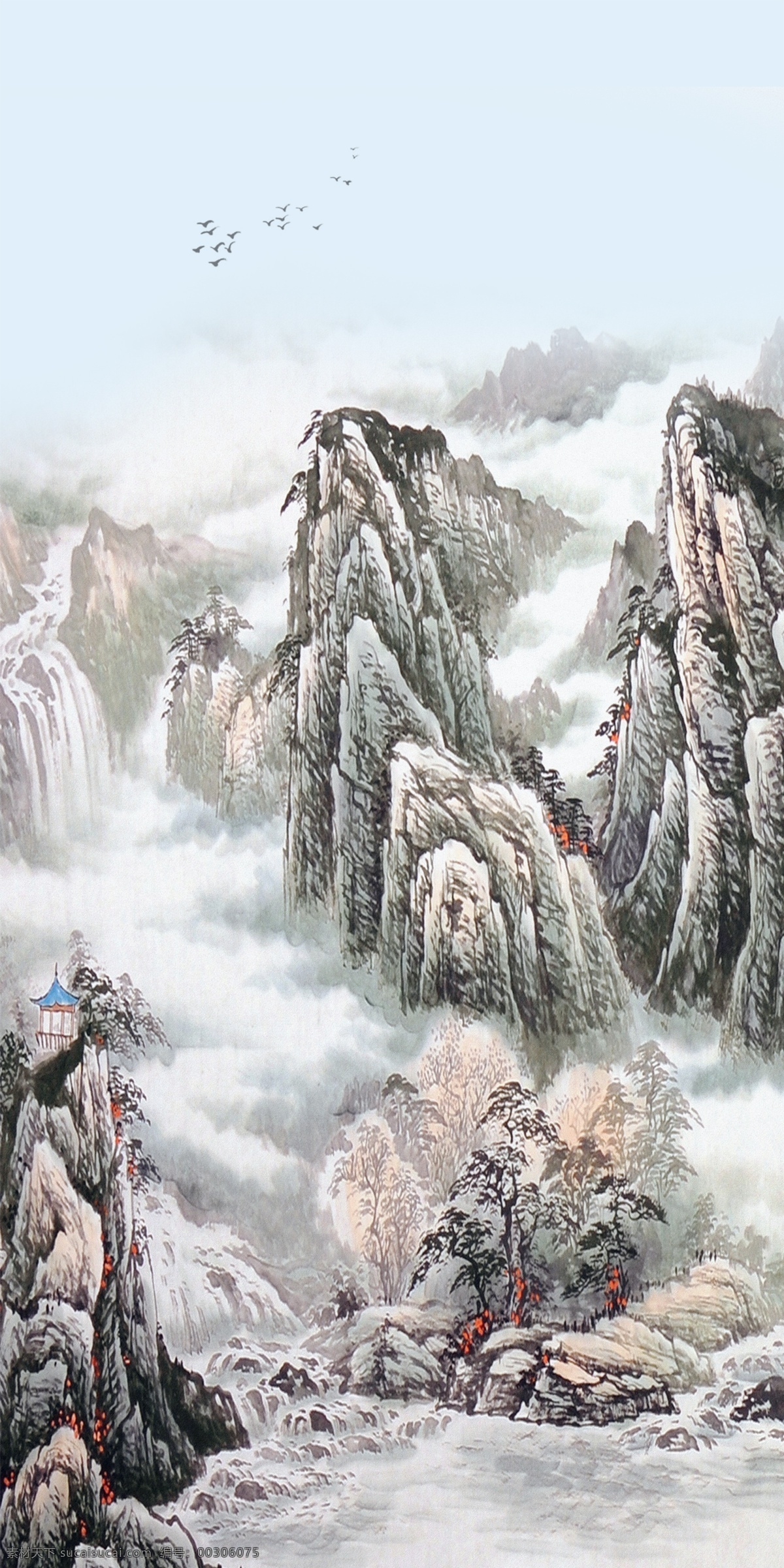 水墨山水 抽象 水墨 裝飾畫 背景墻 共享 分層