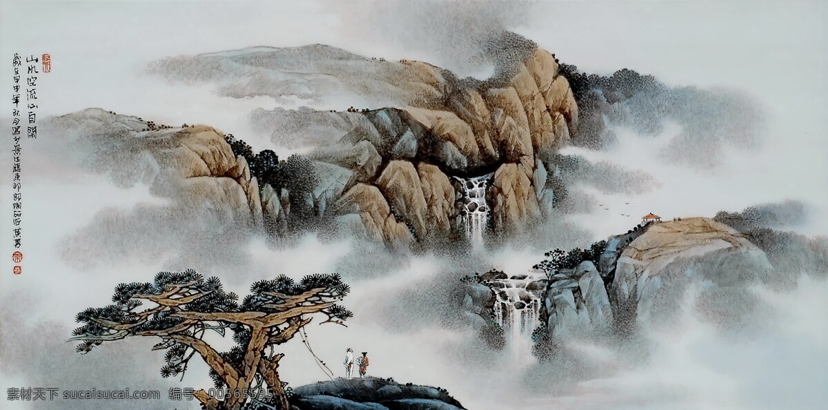 山水 空 流 心 閑 國畫 中國畫 山水畫 寫意畫 書法 大師作品 風(fēng)景畫 山峰 河流 小河 樹木 水墨畫 木屋 房子 瀑布 小童 詩人 國畫山水 繪畫書法 文化藝術(shù)