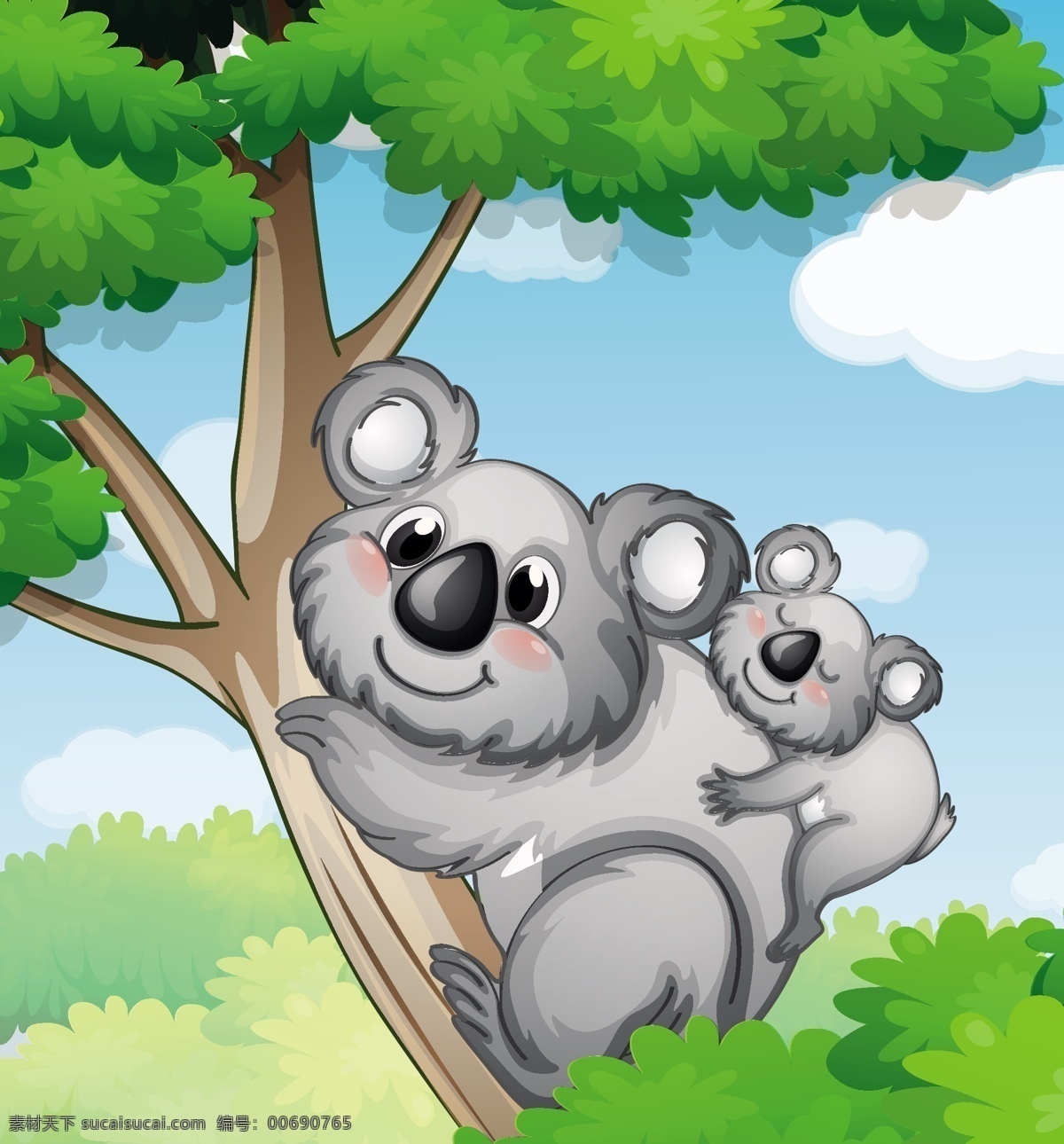 koala 家族 插圖 背景壁紙