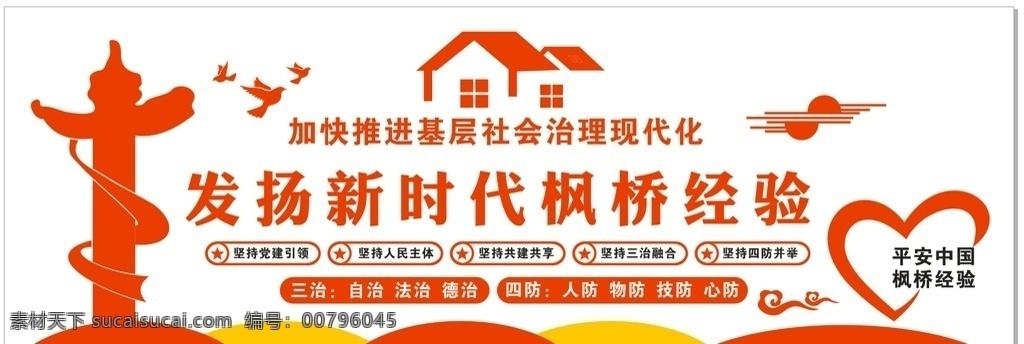 枫桥 经验 背景 墙 枫桥经验 背景墙 新时代 三治 四防