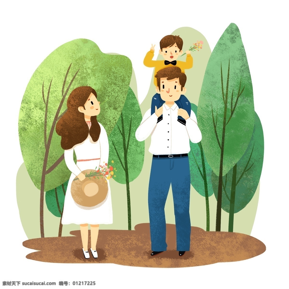 春季 一家人 踏青 出游 春天 樹 綠色 植物 清新 爸爸媽媽 騎脖子 戶外 開心 和睦 踏青出游 旅行 旅游 家庭