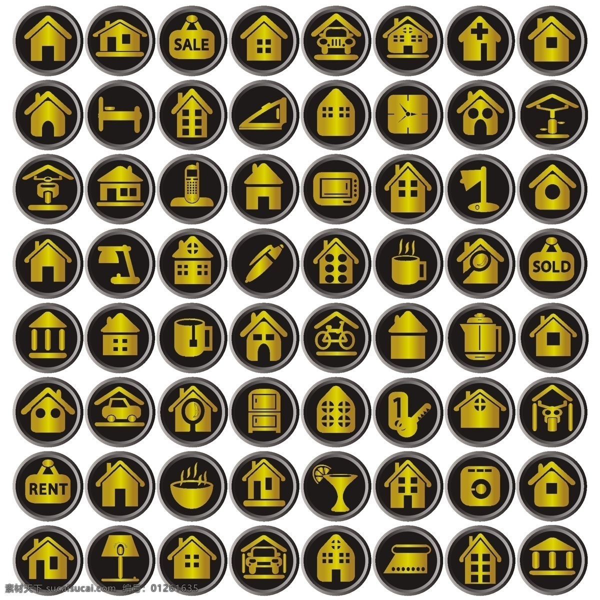 各种图标图片 房子图 杯子 灯 车 金色 标志图标 公共标识标志