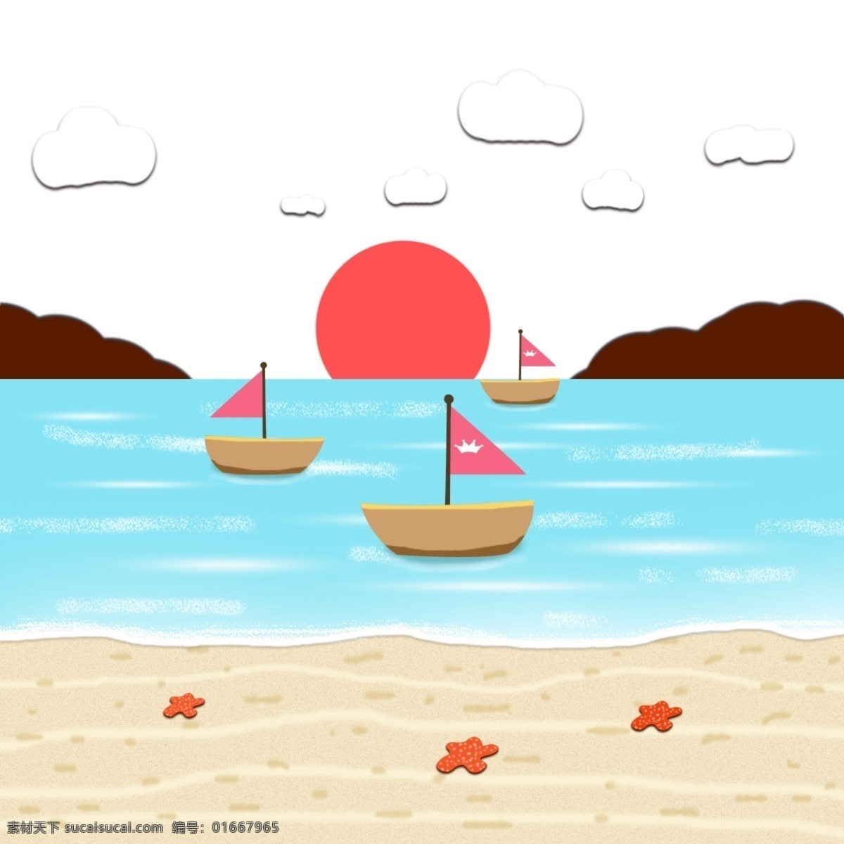卡通 海洋 沙灘 天空 海島 背景 陸地 白云 椰子樹(shù) 海洋動(dòng)物 海藻 珊瑚 鯨魚(yú) 海底 海星 卡通設(shè)計(jì)