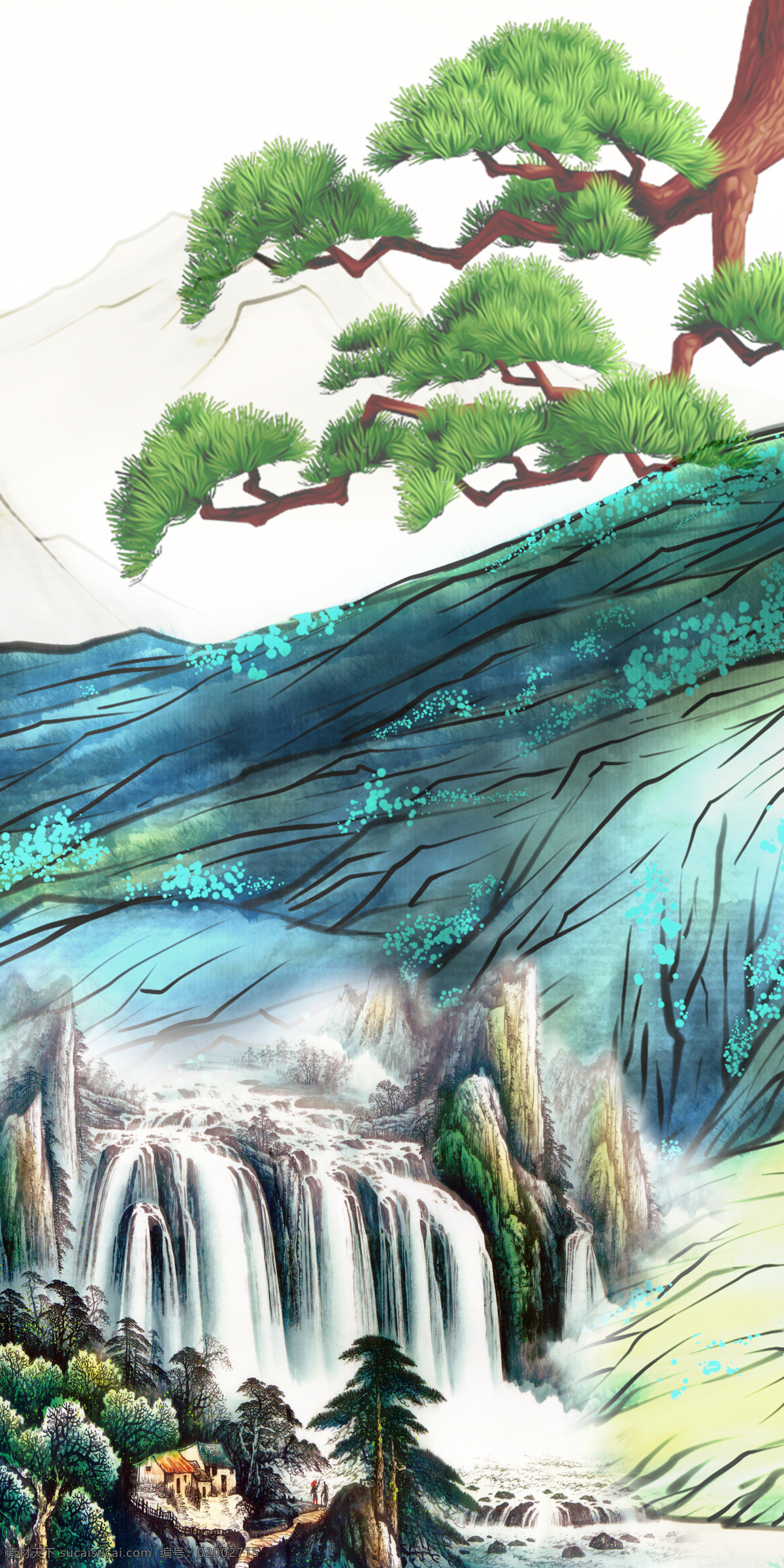 山水 古風(fēng) 水彩 墻 畫 壁畫 素材圖片 墻畫 背景