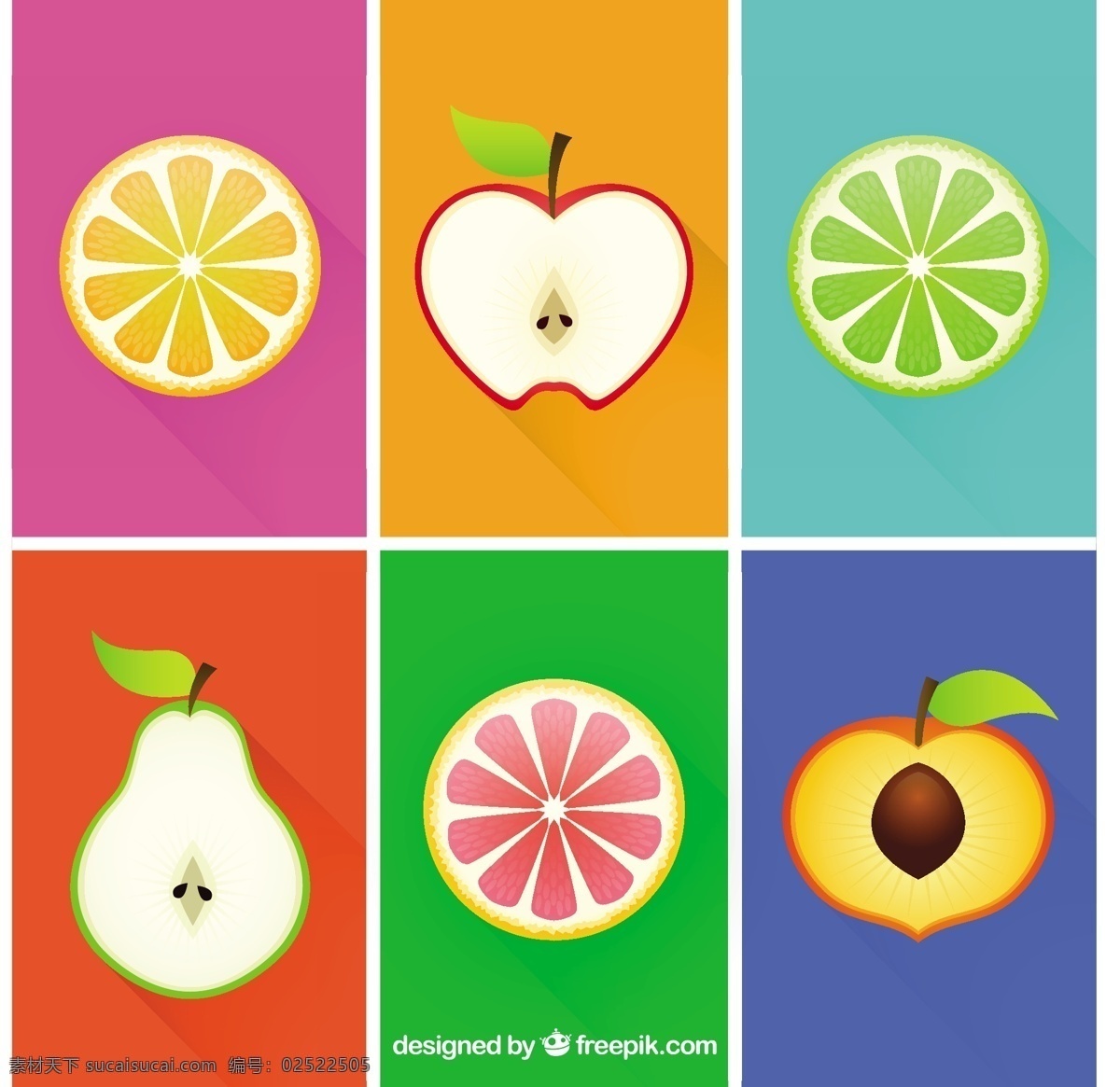 丰富多彩 水果 切片 食品 夏季 图标 健康 苹果 七彩 有机 柠檬 插图 有机食品
