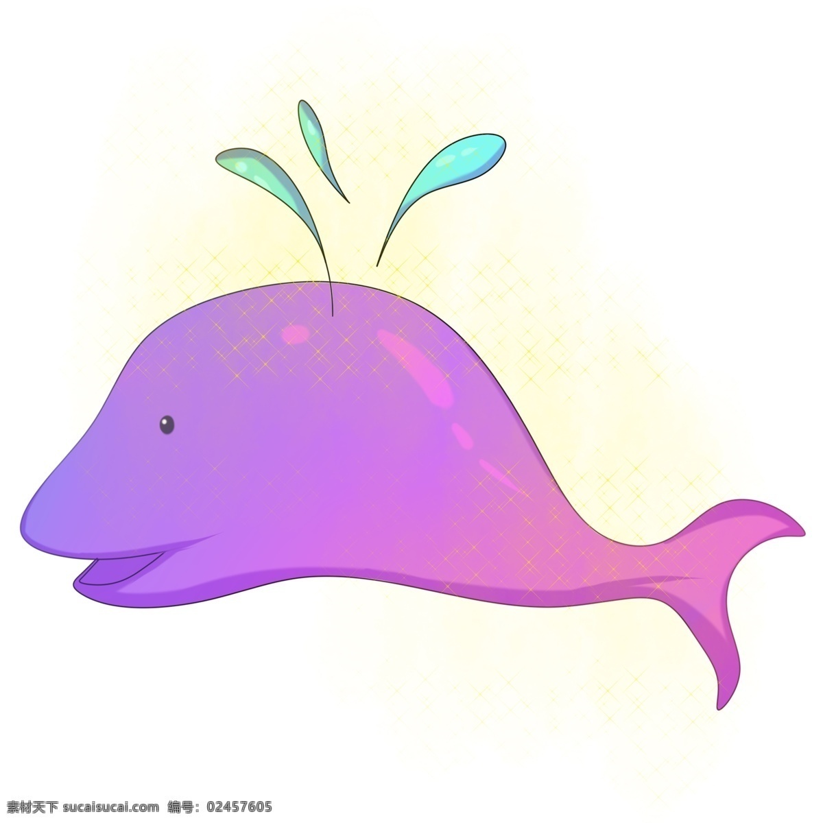 卡通 手绘 鲸鱼 喷水 插画 海洋 大海 哺乳动物 游泳 潜水 呼吸 悠闲自在 蓝色 粉色 浪漫 梦幻 巨大 可爱