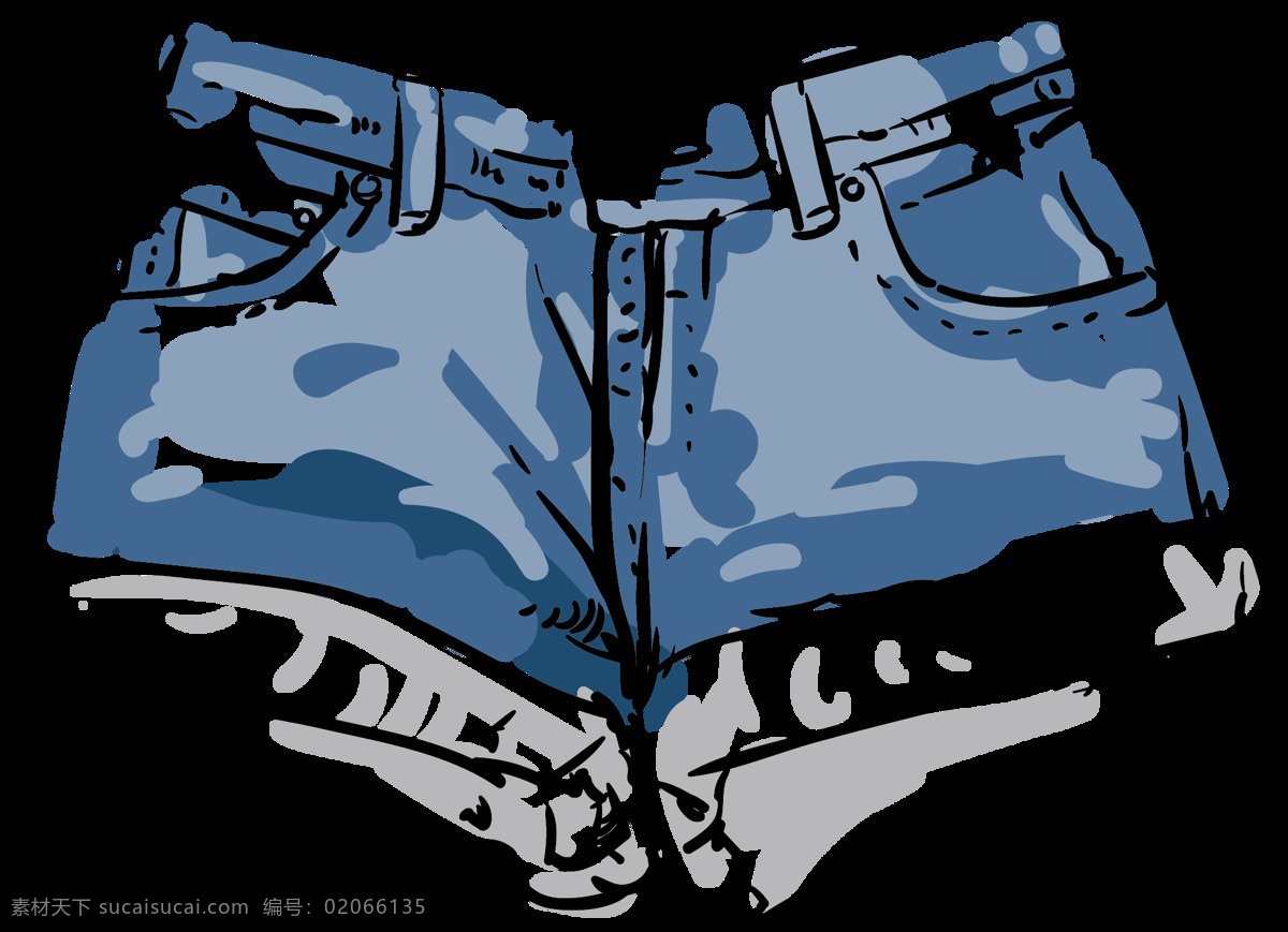 彩绘 蓝色 牛仔 短裤 元素 夏季 免 抠 透明