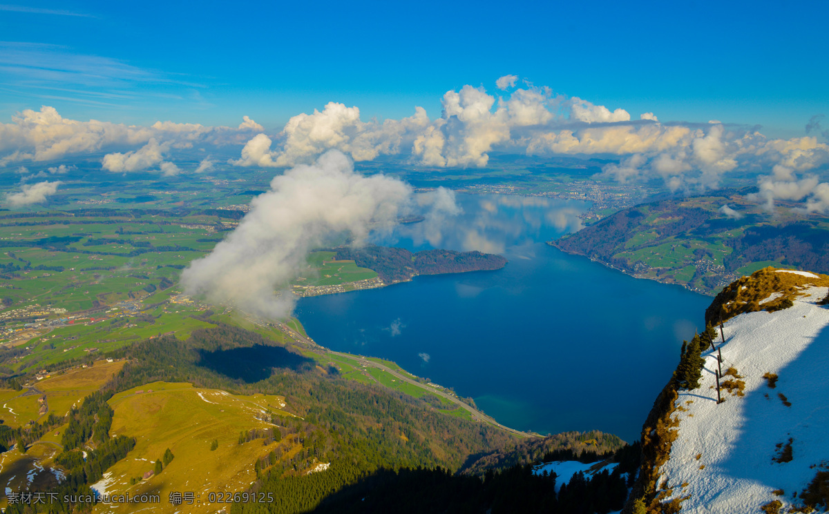 瑞士风光 山脉 湖水 雪地 蓝天白云 绿地 树木 欧洲六国游 旅游摄影 国外旅游