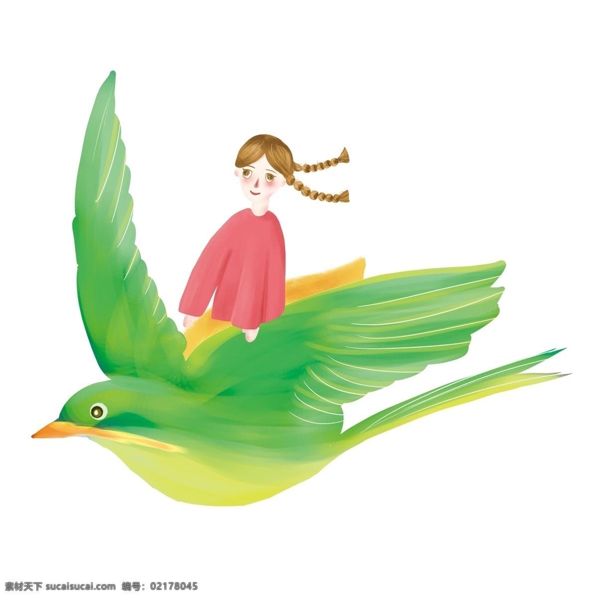 卡通 鳥(niǎo) 背上 少女 人物 元素 小清新 可愛(ài)女孩 png元素 免摳元素 飛鳥(niǎo)
