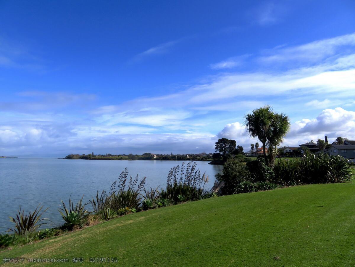 新西兰 海滨 小镇 风景图片 天空 蓝天 白云 大海 海水 海湾 绿树 绿地 草地 自然风景 风光 自然景观