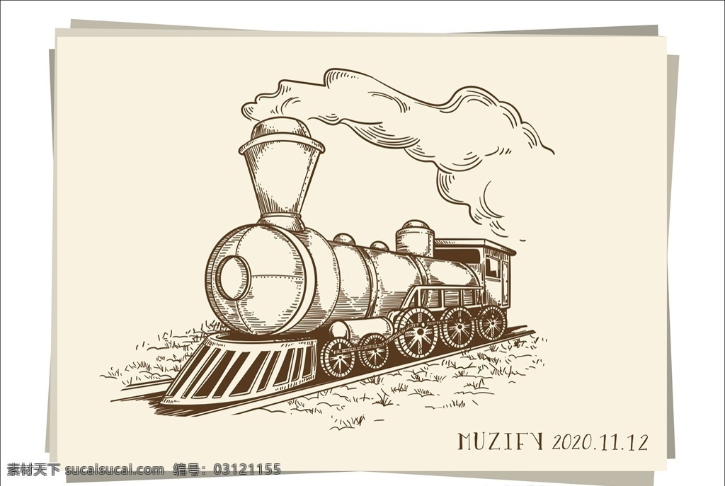 行驶 火车 素描画 火车头 行驶中 铁路 铁轨 交通 手绘稿 现代科技 交通工具