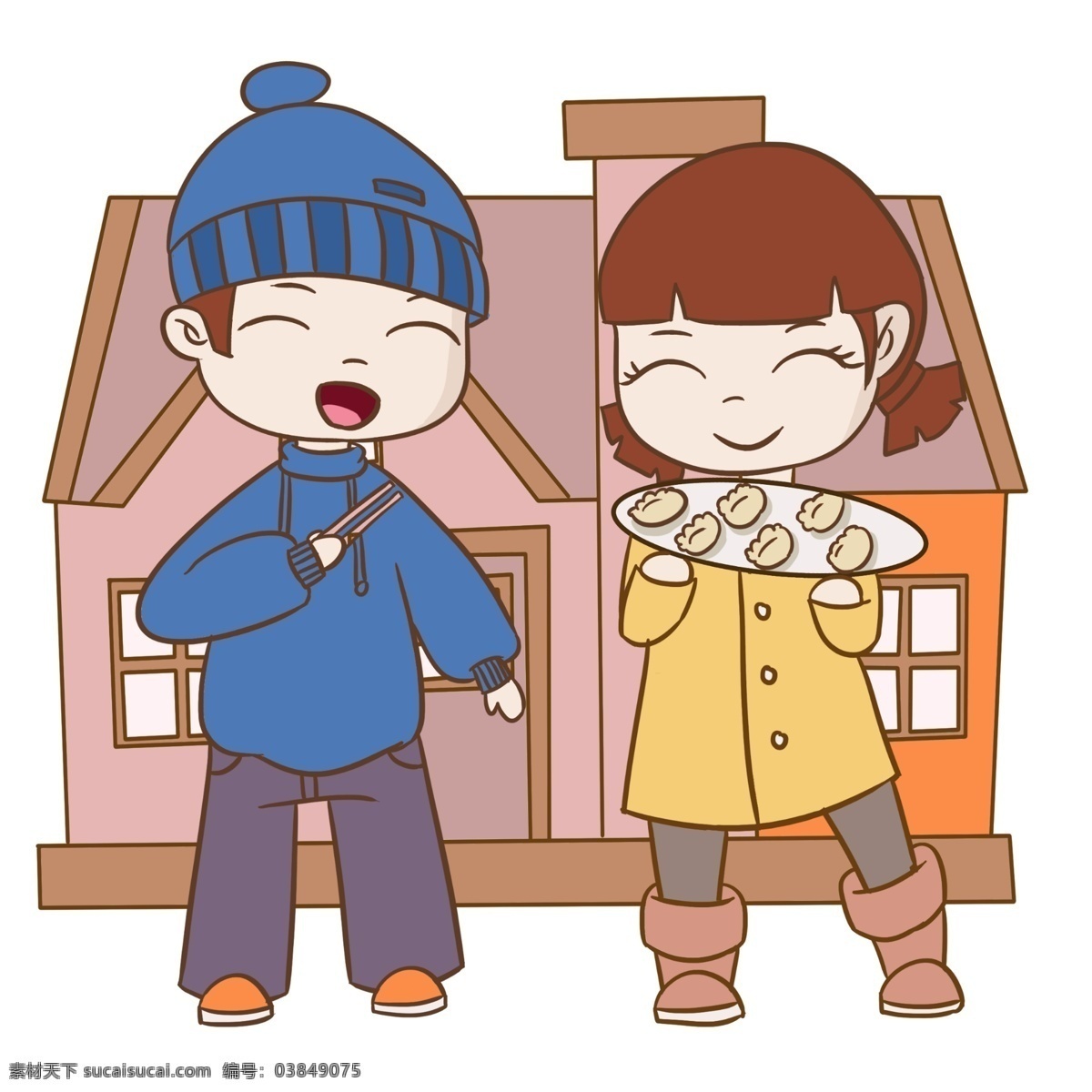 唯美 冬天 你好 小雪 大雪 立冬 插畫 吃餃子 美食 美味 屋子 房子 冬天你好 立冬插畫 冬天插畫