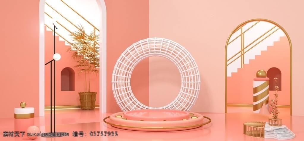 立体 展台 活动 促销 背景 海报 素材图片
