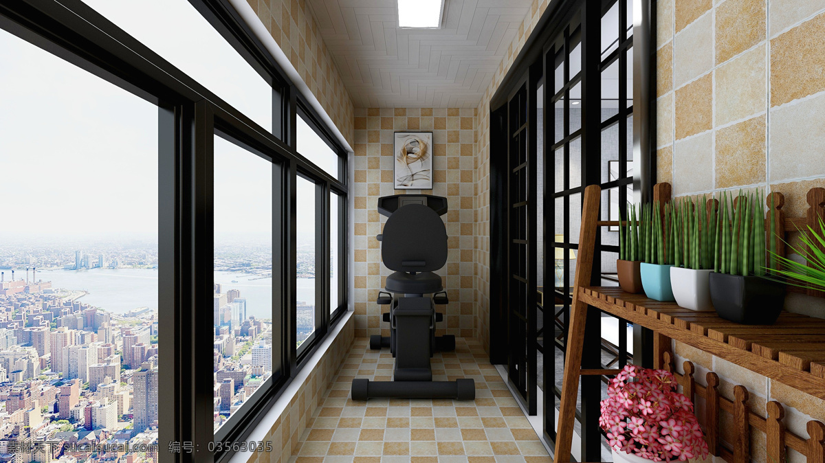 阳台 效果图 装修 家装 新中式 风格 3d图 室内效果 室内装修 卧室 客厅 餐厅 厨房 卫生间 3d 3d设计 3d作品