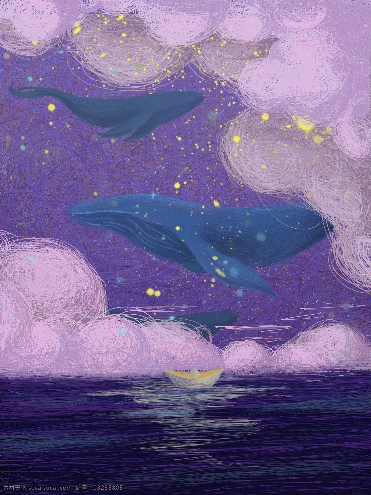 梦幻 浪漫 紫色 大海 风景 背景 紫色背景 鲸鱼 广告背景 大海风景 手绘背景 卡通背景 插画背景