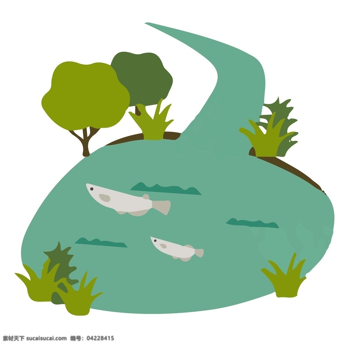植物 游玩 儿童 保护 环境 类 插画 系列 套 图 池塘 自然 可爱 鱼 城市元素 扁平插画