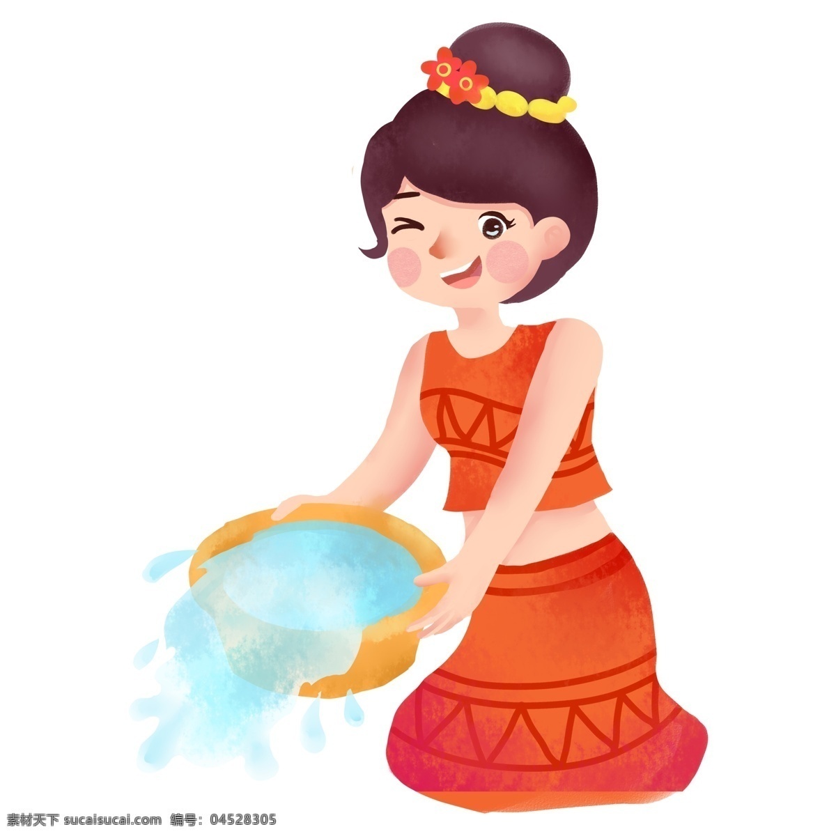 卡通 簡(jiǎn)約 潑水節(jié) 女孩 裝飾 潑水節(jié)女孩 人物元素 免扣素材 透明素材 手繪