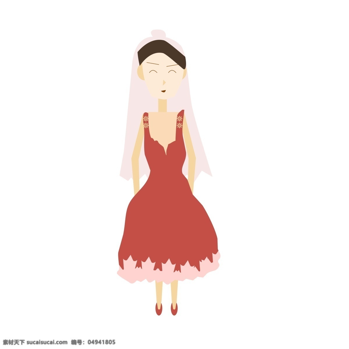 ps 矢量 插画 人物 设计素材 美女 红裙子 头纱 矢量人物