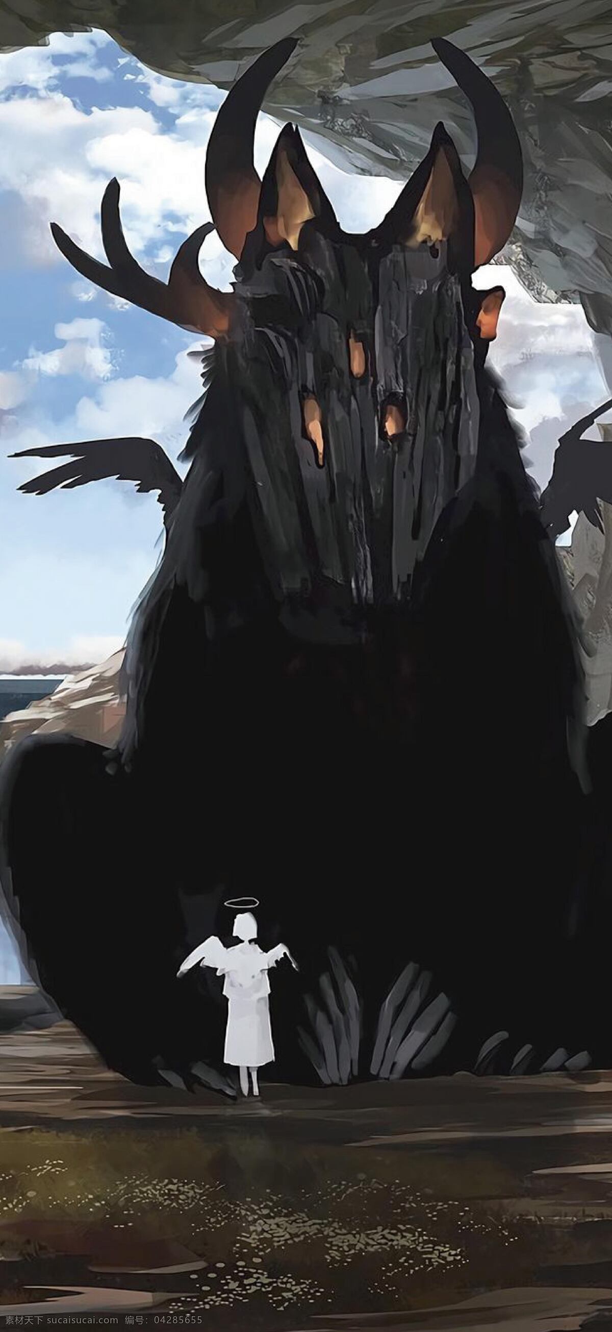 祈禱 亡靈 天使 黑色亡靈 巖石 插畫 動(dòng)漫動(dòng)畫