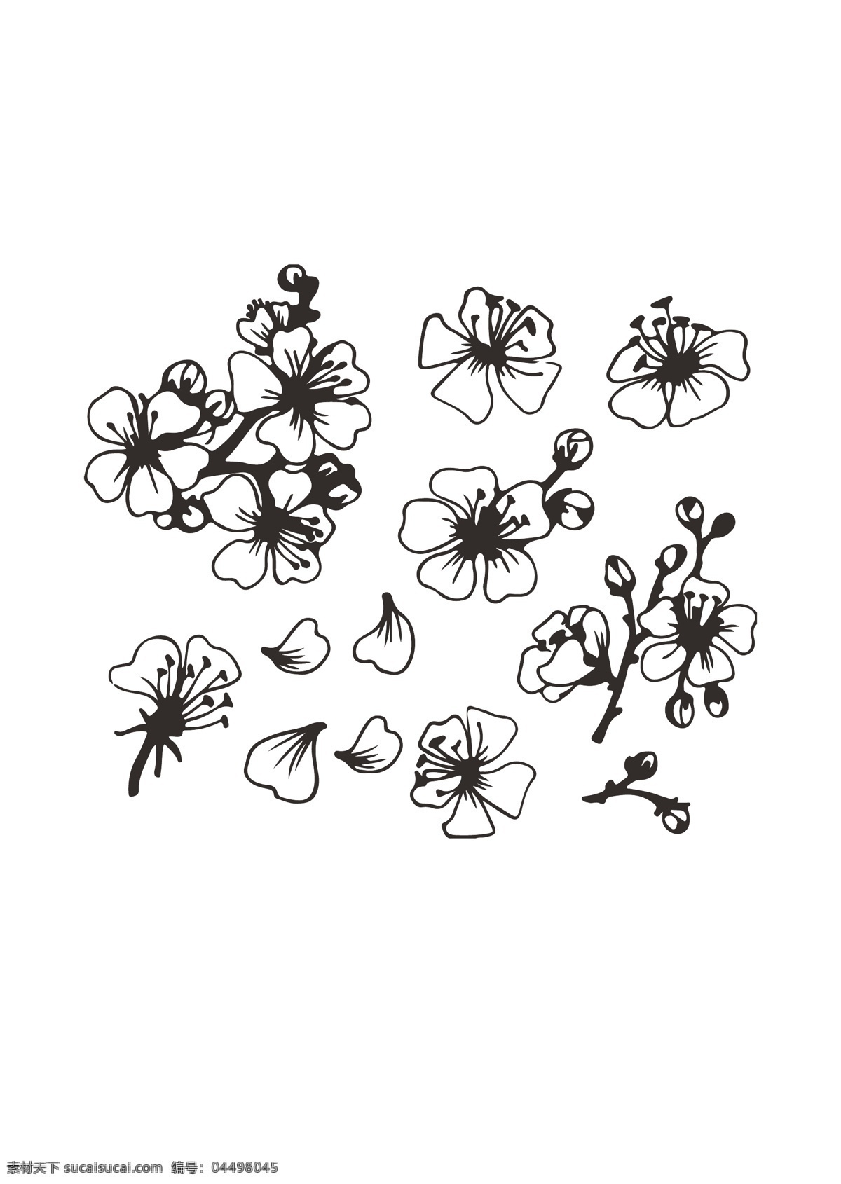 梅花 矢量素材图片 矢量 线稿 黑白 花瓣 底纹边框 背景底纹