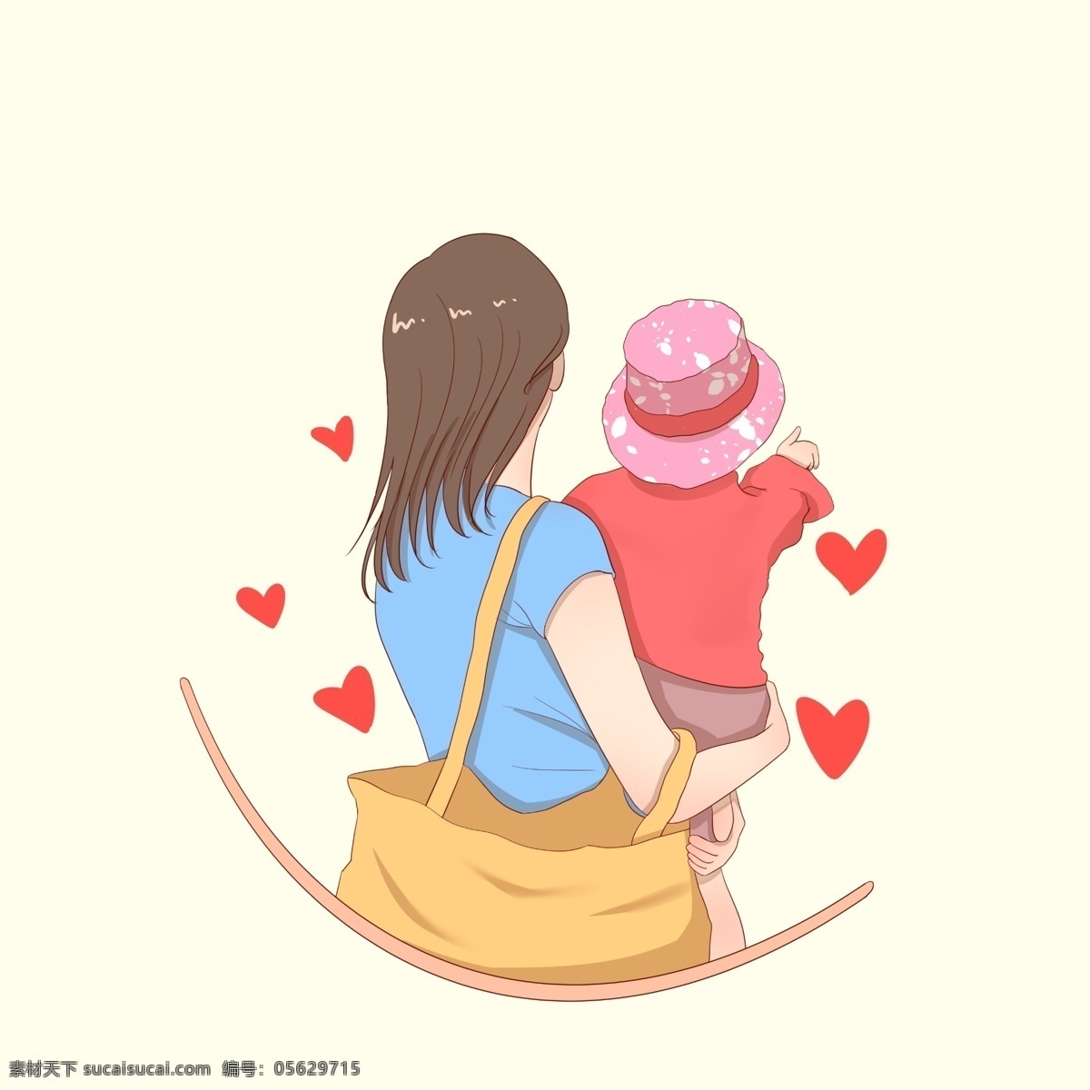 妈妈 抱 女儿 手绘 感恩节 抱女儿 卡通人物