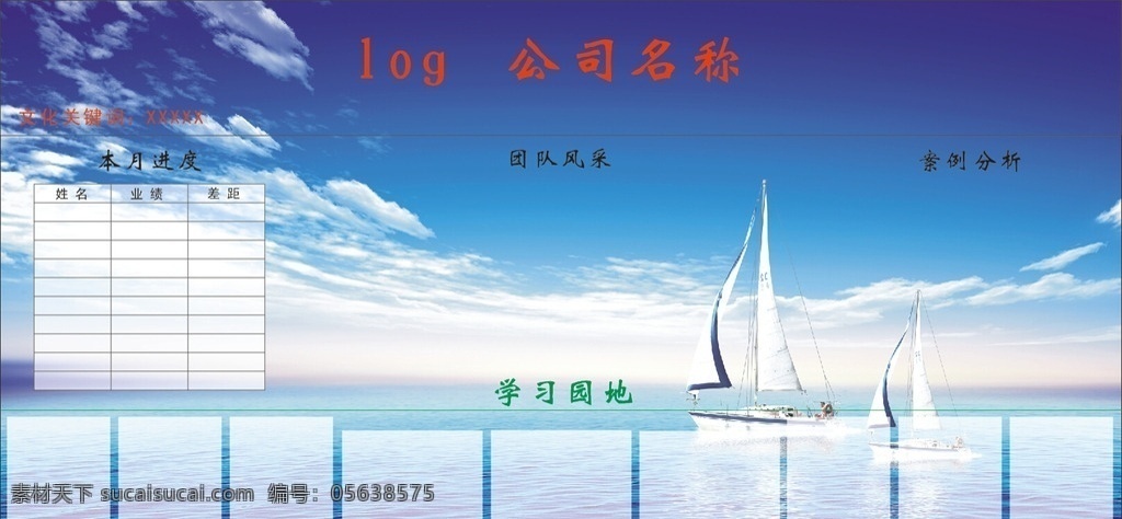 企業(yè)文化墻 揚帆起航 拼搏 大氣 藍天 白云 大海 展板 展板模板