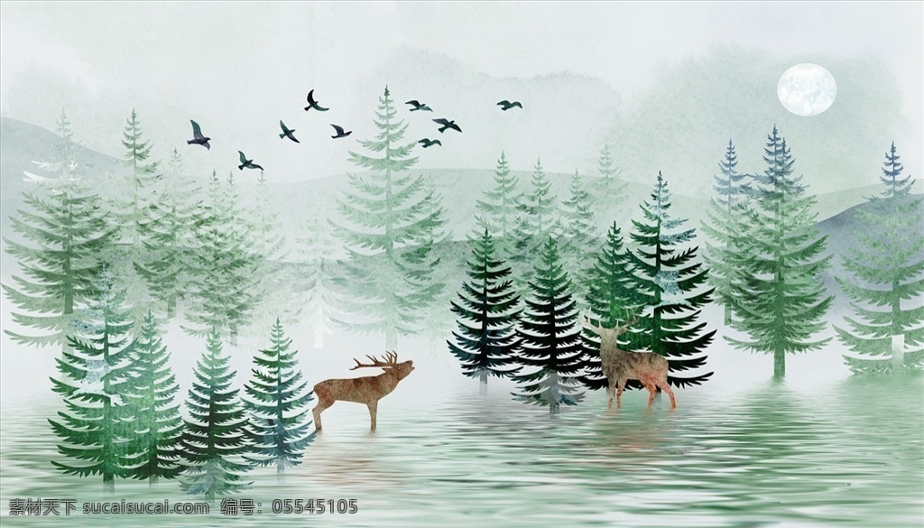 樹林 鹿 水波紋 背景墻圖片 背景墻 電視背景墻 現(xiàn)代背景墻 簡約背景墻 分層