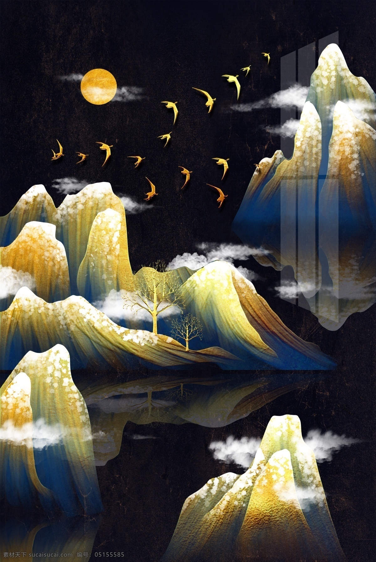 國風(fēng) 復(fù)古 墻 貼 畫 壁畫 背景 墻貼 墻畫 古風(fēng)背景 分層