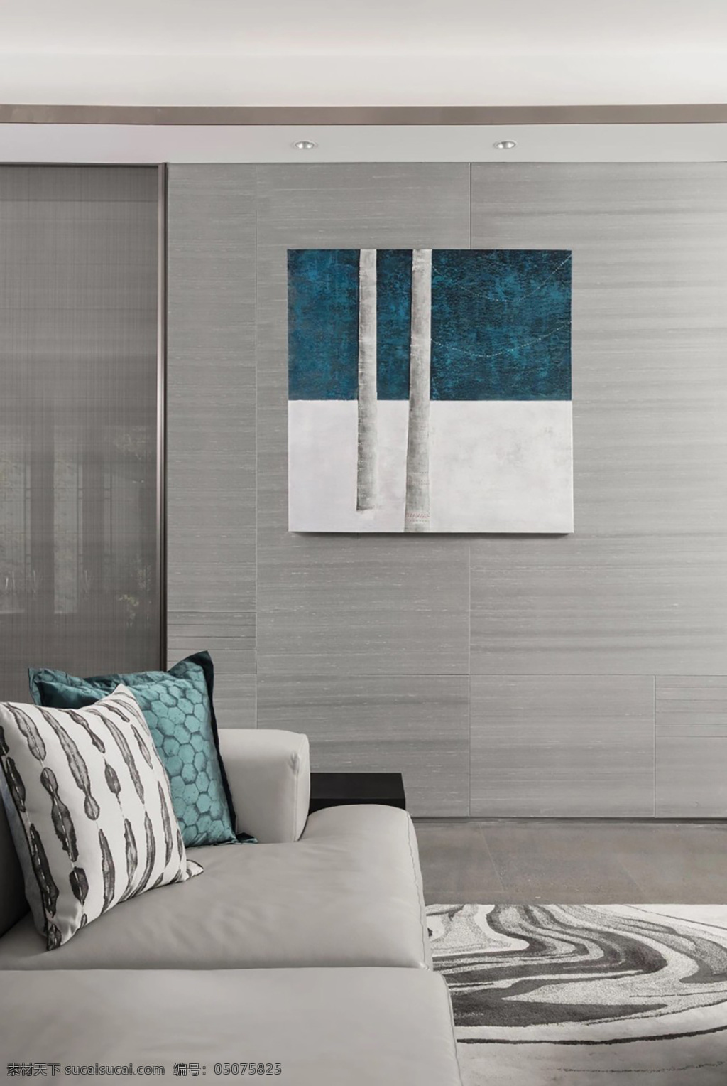 客厅 孔雀蓝 墙纸 墙布 效果图 室内设计 方案 搭配 现代