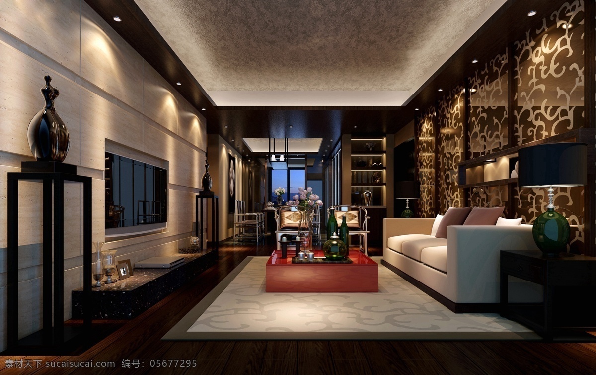 中式 典雅 奢华 客厅 金色 花纹 背景 墙 室内装修 图 客厅装修 白色地毯 褐色地板 白色沙发