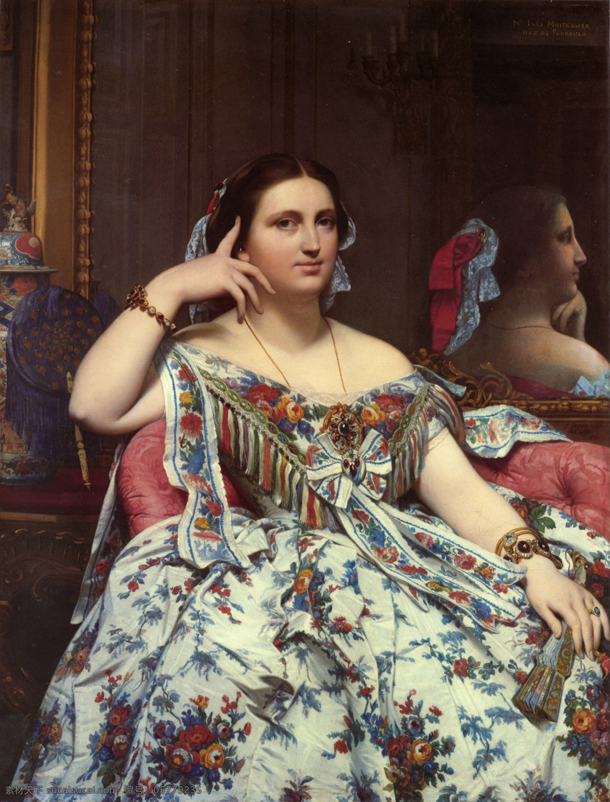 安格尔 高清晰 油画 安格尔油画 贵妇肖像 花裙子 古典写实 文化艺术 绘画书法 设计图库