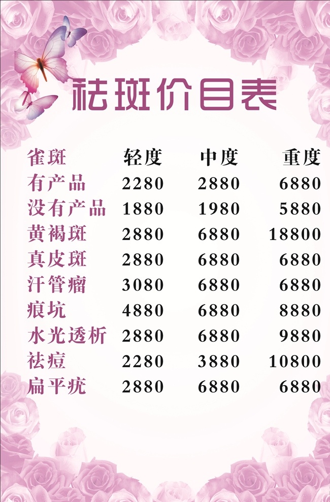 美容價(jià)目表 美容展架 補(bǔ)水 針灸 除皺 祛痘 脫毛 冰點(diǎn)脫毛 99元卡 韓國(guó) 進(jìn)口 水光嫩膚 對(duì)比圖 美容彩頁(yè) 繽諾絲 抗衰老 眼部 祛皺紋 會(huì)員招募 200元券 淋巴排毒 美容卡 韓國(guó)小氣泡 卵巢保養(yǎng) 艾灸 碧波庭 胸部保養(yǎng) 溶脂減肥 減肥 招聘 半永久 美甲 祛斑 豐胸 繡眉 閨蜜卡