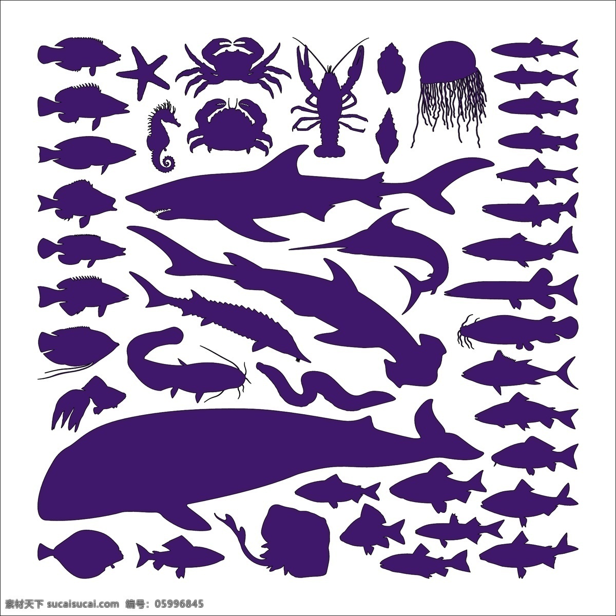 海洋 鯊魚 魚 鯨魚 矢量 剪影 螃蟹 海馬 海星 水母 金槍魚 龍蝦 標(biāo)志圖標(biāo) 網(wǎng)頁(yè)小圖標(biāo)