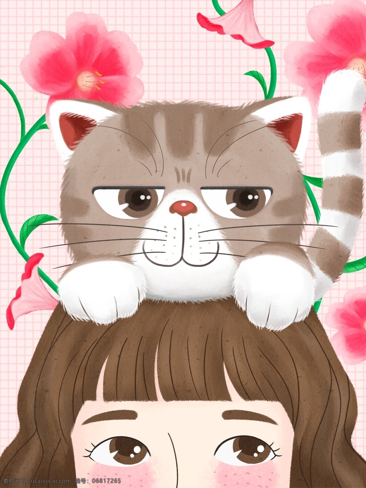 萌 寵 貓咪 陪伴 唯美 治愈 手繪 插畫 溫馨 清新 貓 萌寵 好朋友 女孩 寵物 歡樂 時光 時刻 小動物