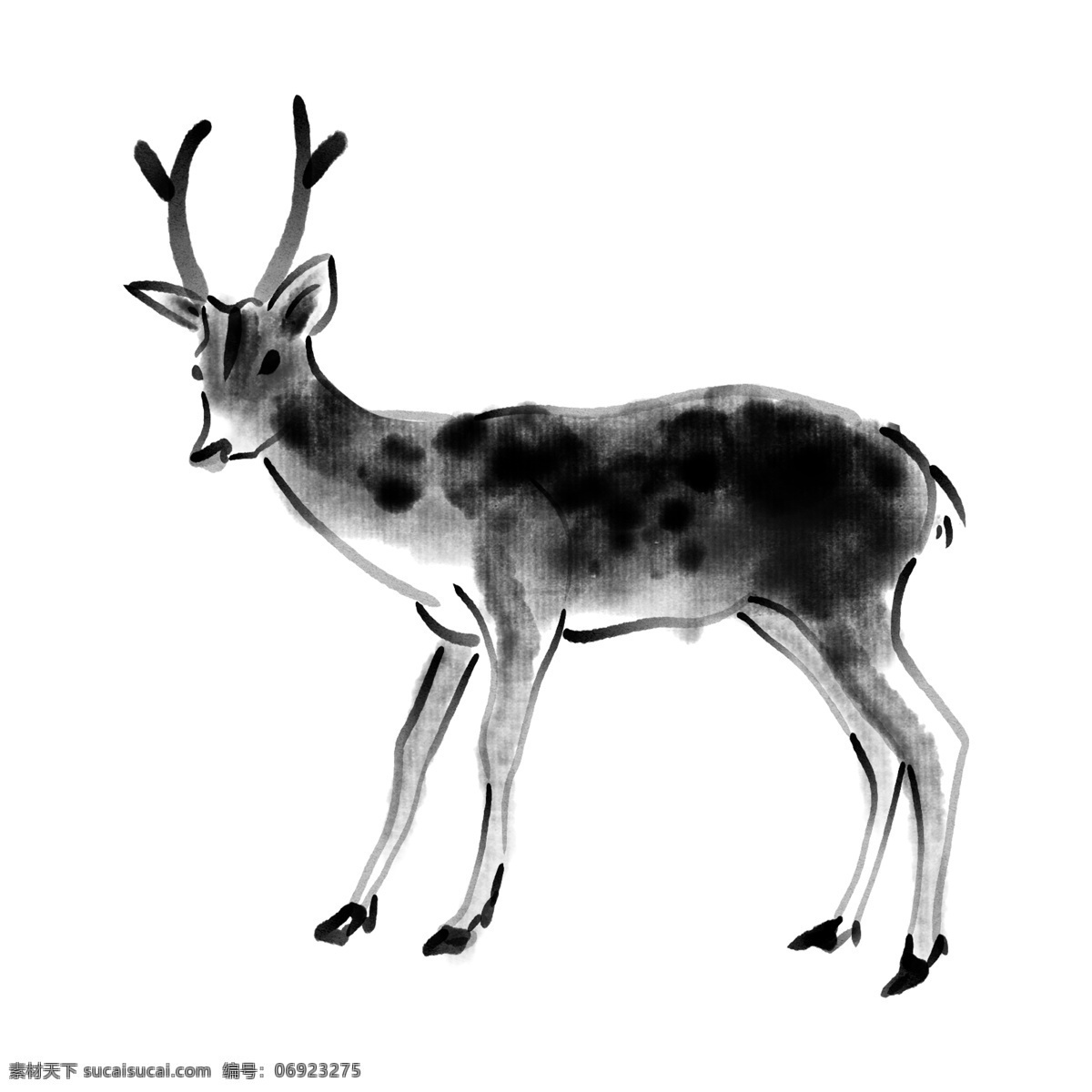 小鹿 国画 水墨 动物 创意 机敏 淡雅