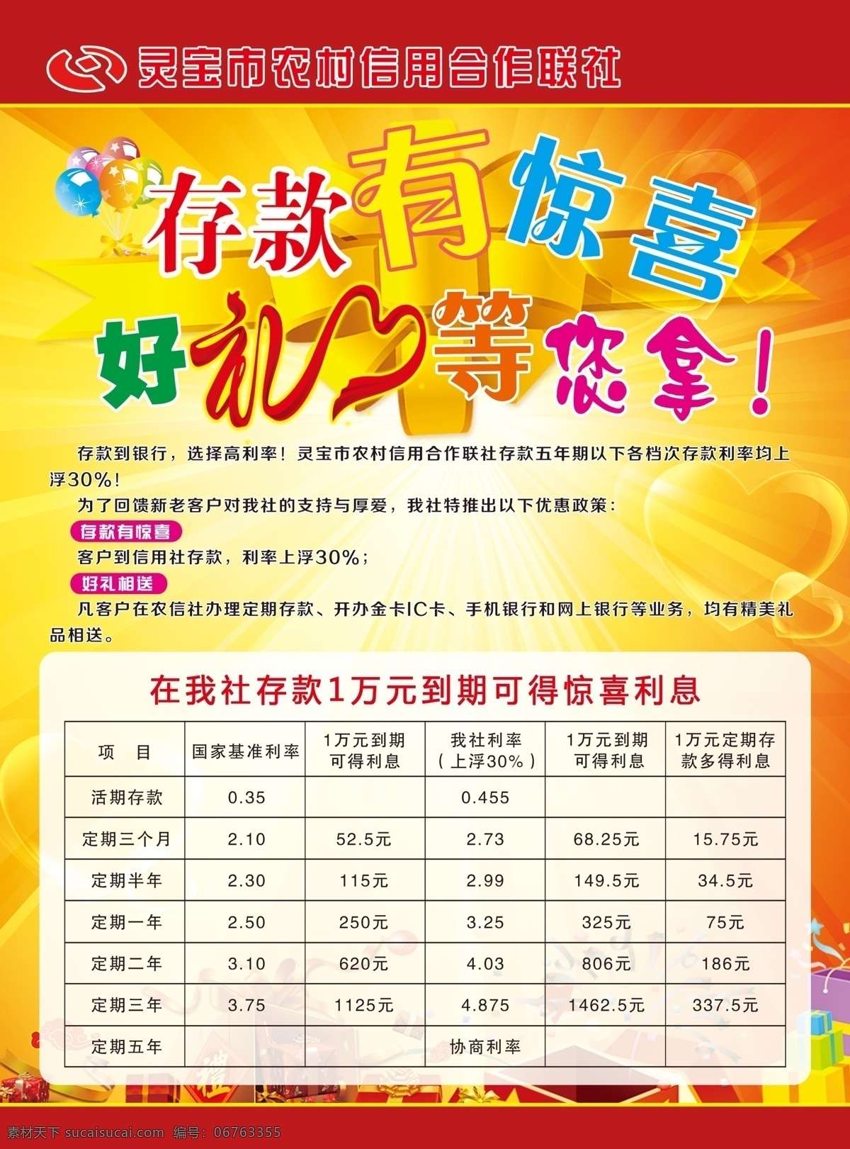 農(nóng)村 信用社 存款 驚喜 禮 利息 1萬元 白色