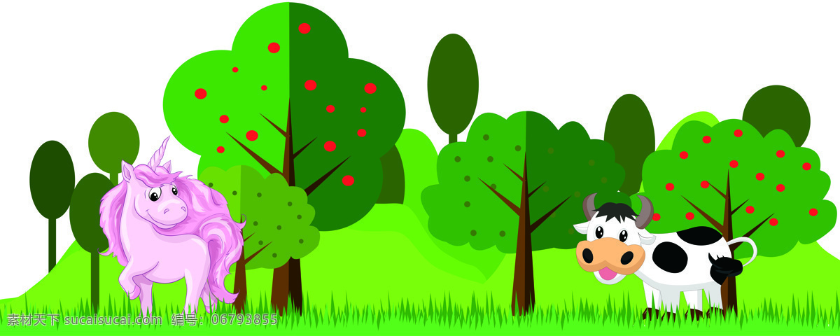 森林神奇动物 独角兽 奶牛 异形 动物 森林 卡通设计