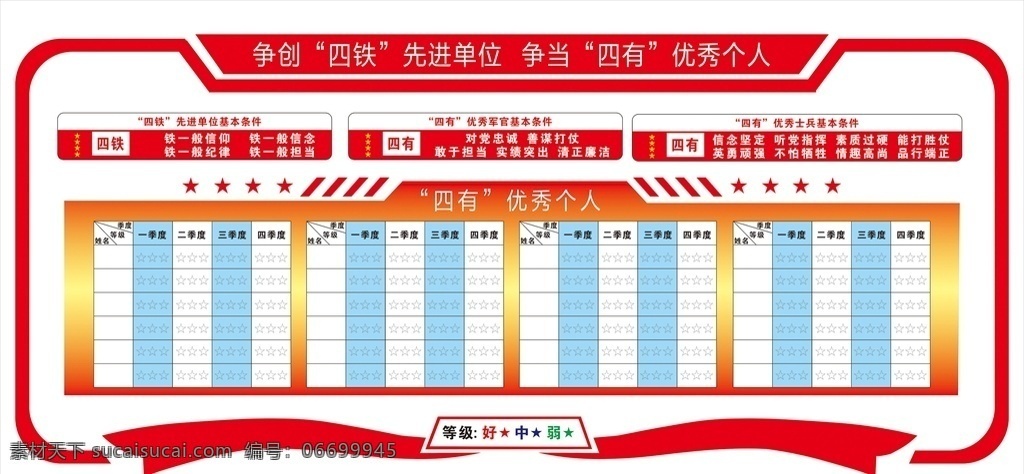 争创 四 铁 先进 单位 争当 四有 四铁先进单位 四有优秀个人 四有优秀军官 优秀士兵 争创四铁先进 争当四有优秀 室内广告 室内广告设计