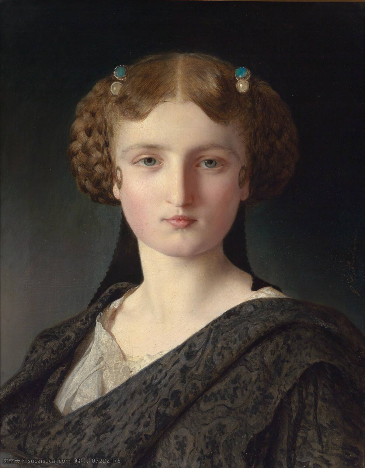 施特 罗 布尔 小姐 爱丽丝183 约翰瑞特作品 德国画家 年轻姑娘 半身肖像 宝石发卡 时髦发型 古典油画 油画 文化艺术 绘画书法