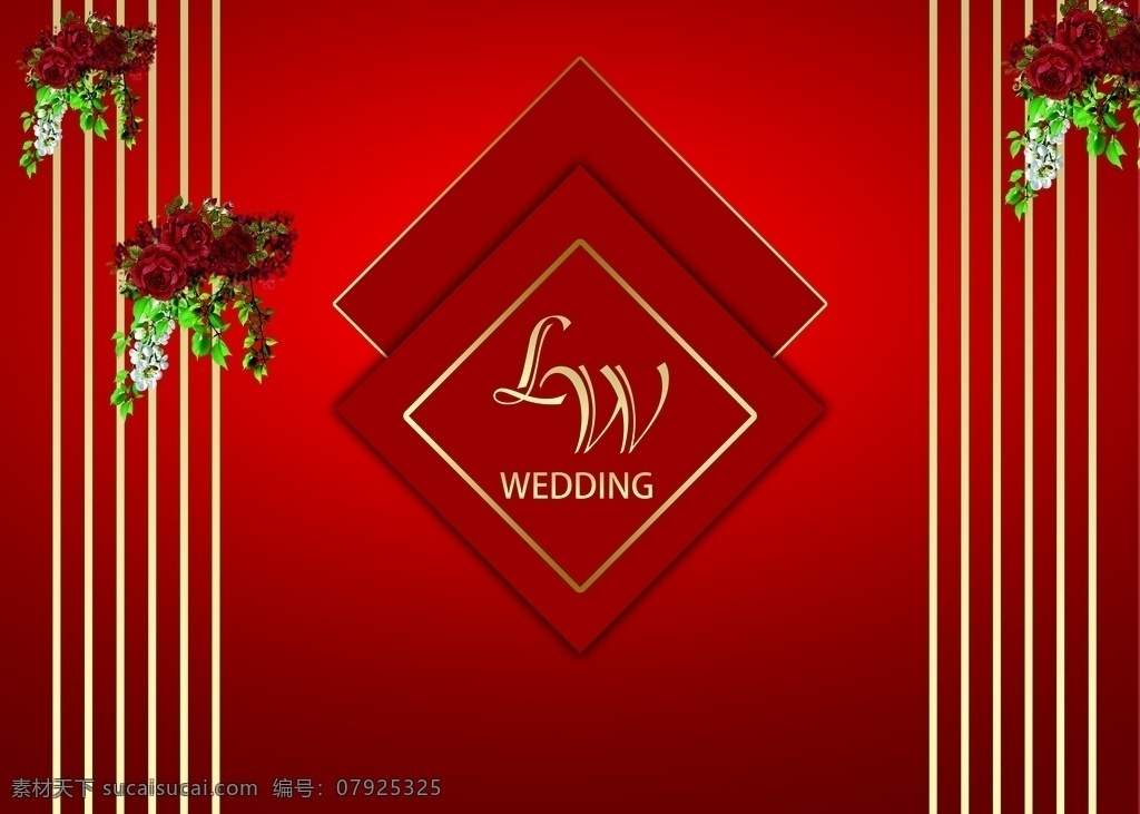红金婚礼图片 红金婚礼 浪漫 红色 大气 简约 装饰花 菱形