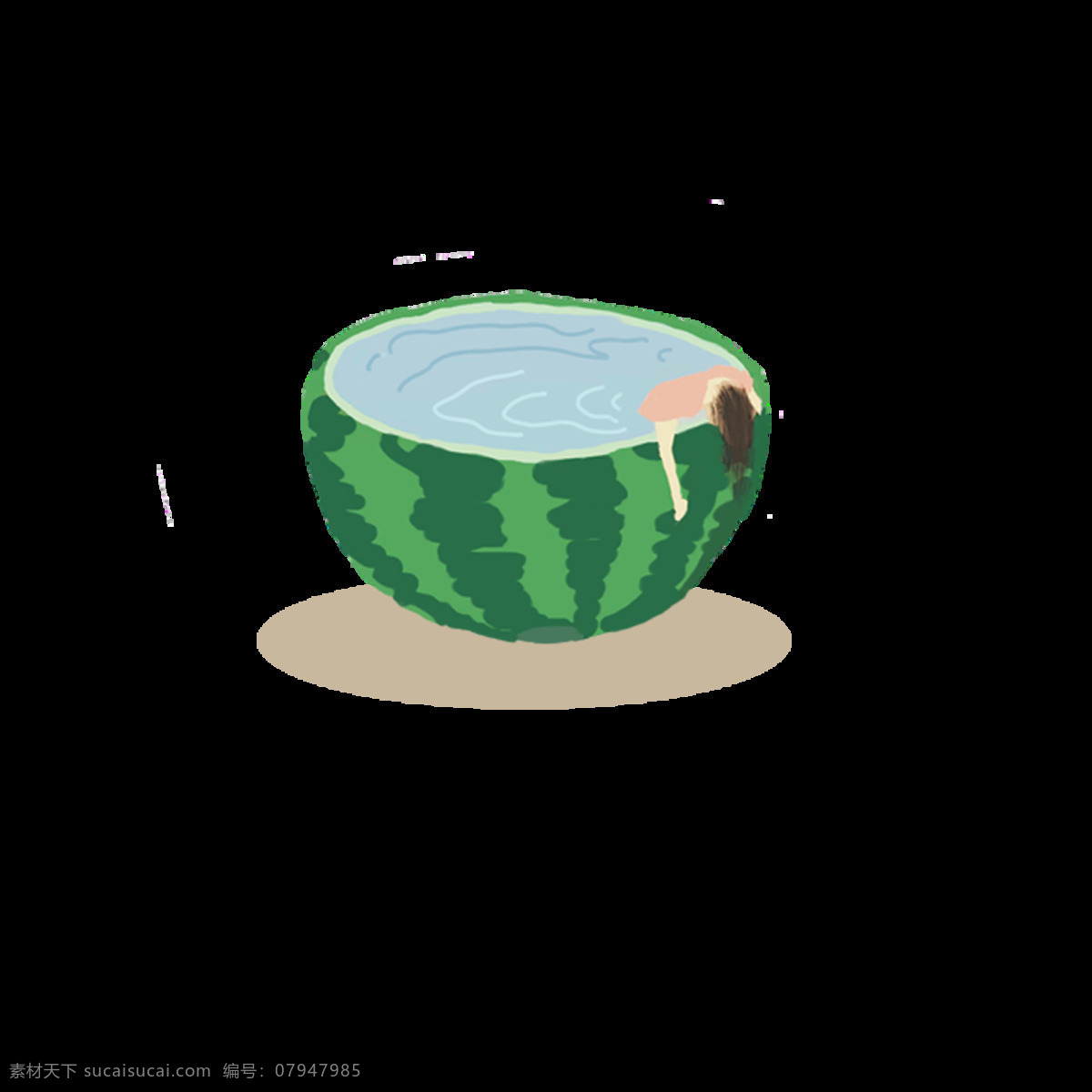 夏日 西瓜 季 清晰 原创 商用 夸张 创意 插画 元素 绿色 小清新 平涂
