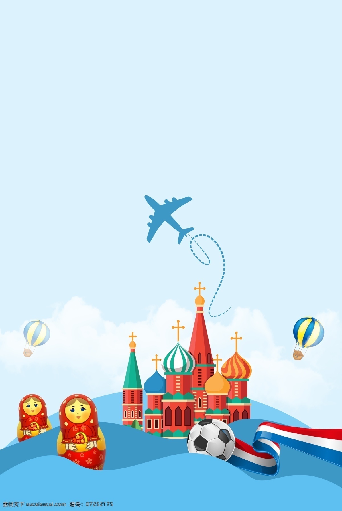 俄罗斯 著名 景点 圣 瓦西里 大 教堂 蓝色 背景 著名景点 蓝色背景 飞机 国外游 欧洲游 俄罗斯游玩 套娃 俄罗斯特色 足球