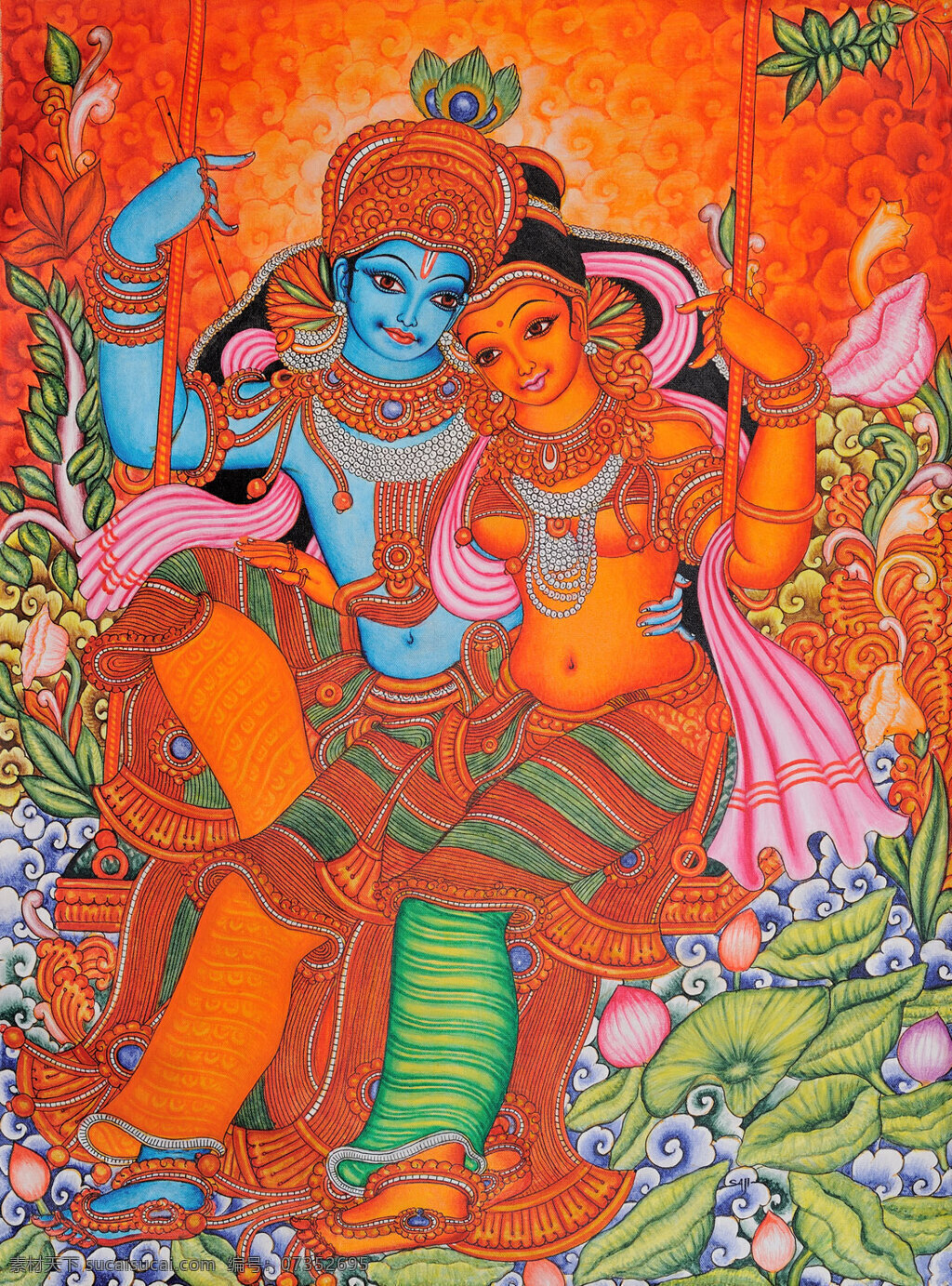印度人物 双人 莲花 莲花池 宗教信仰 宗教 文化艺术 传统文化