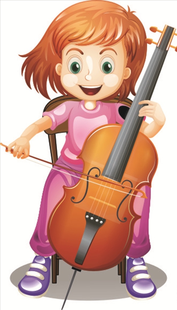 矢量 手绘 拉 提琴 女孩 拉提琴 短发 矢量图系列