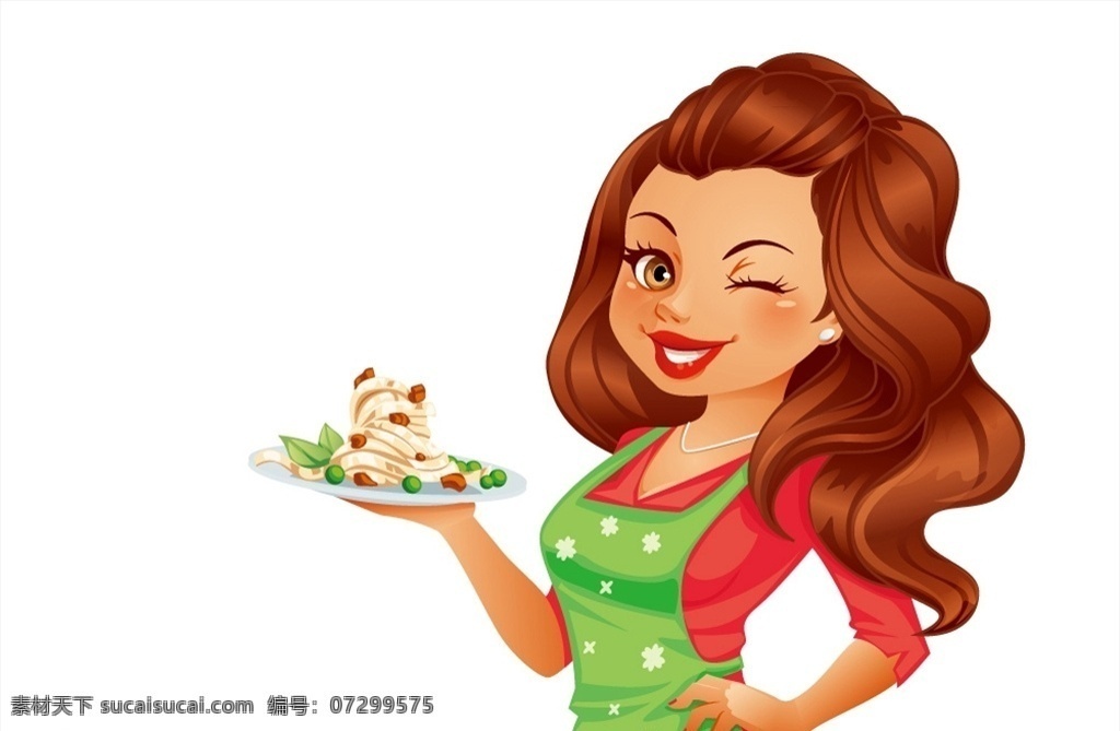 端 意大利 面的 女子 眨眼 卡通 意大利面 料理 烹饪 矢量 高清图片