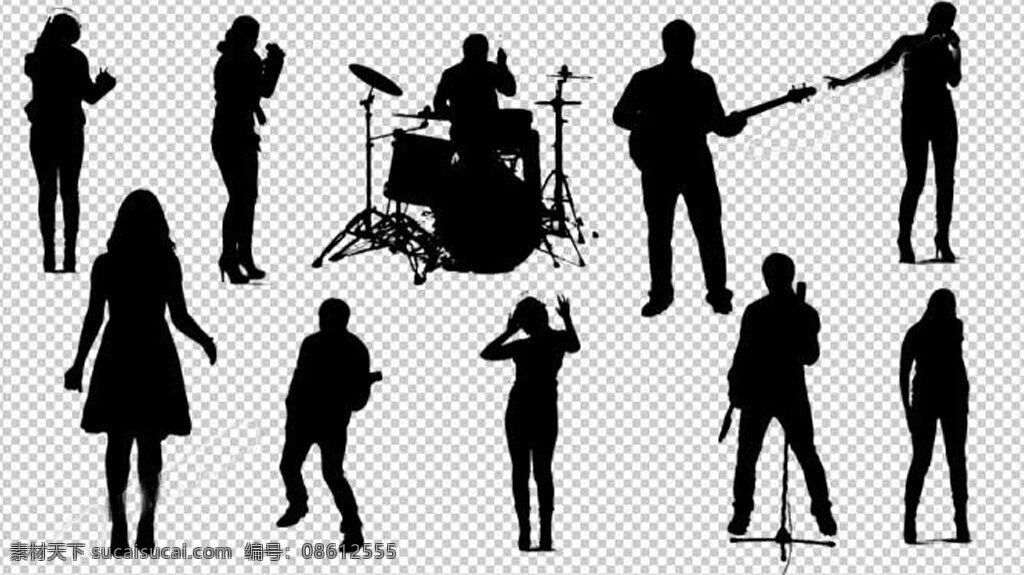 音乐 乐队 主题 人物 剪影 视频 带通道 透明 通道 明星 派对 演唱会 歌手 鼓手 跳舞 舞蹈