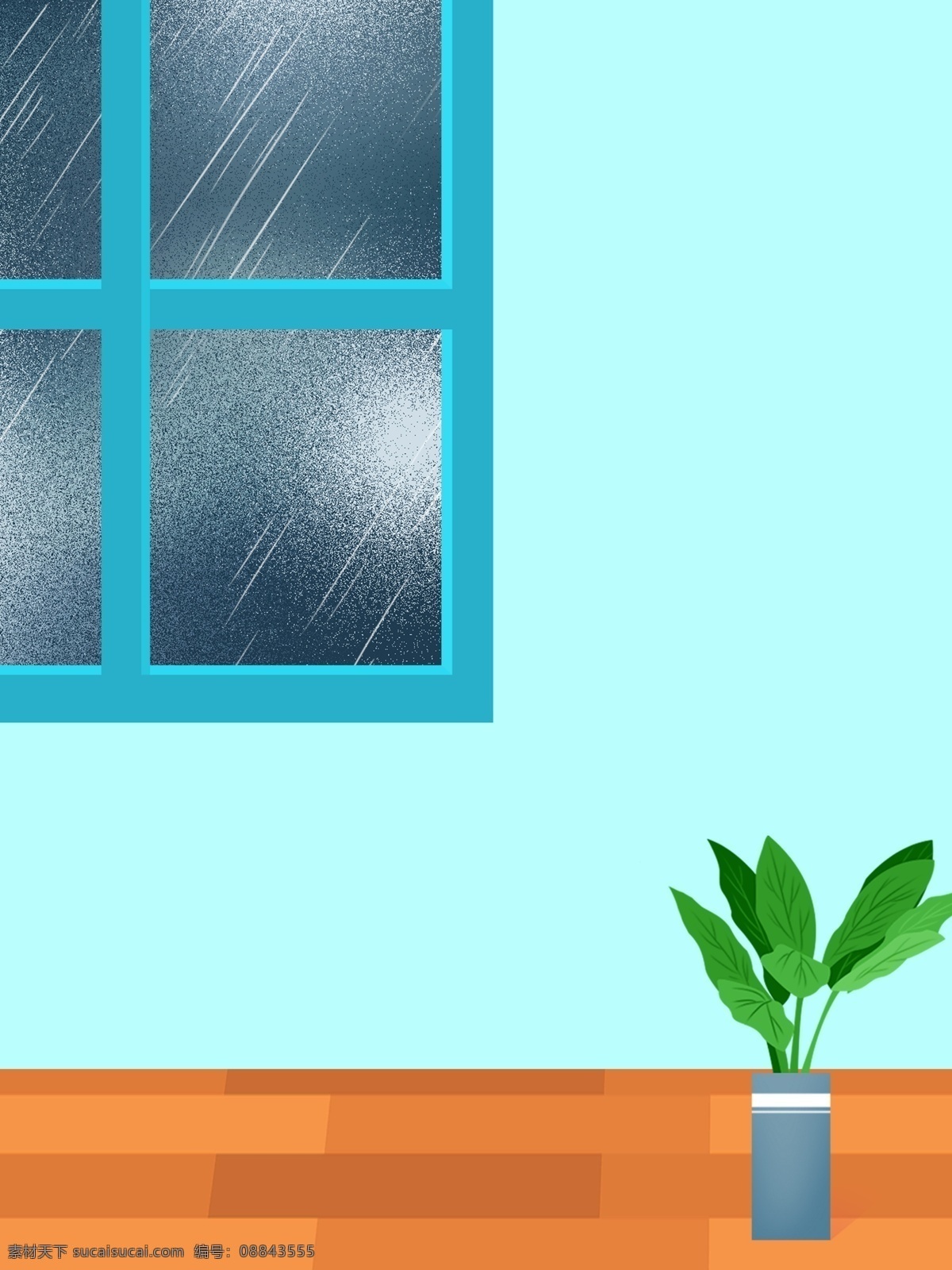 下雨 夜晚 室内 生活 插画 背景 通用背景 居家生活插画 手绘背景 生活插画背景 窗户 窗帘 盆栽 植物