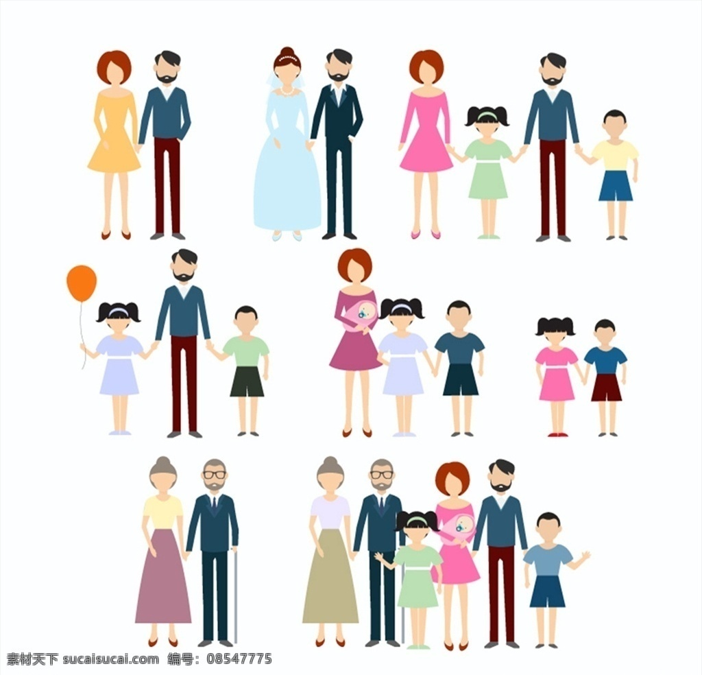 家庭 人物 矢量 家庭物 夫妻 孩子 家族 婚礼 高清图片