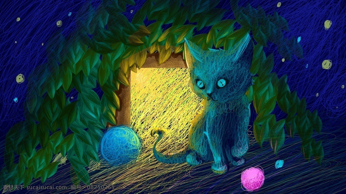 萌 宠 夜 精灵 猫 居住 森林 萌宠 线圈 小屋 蓝猫