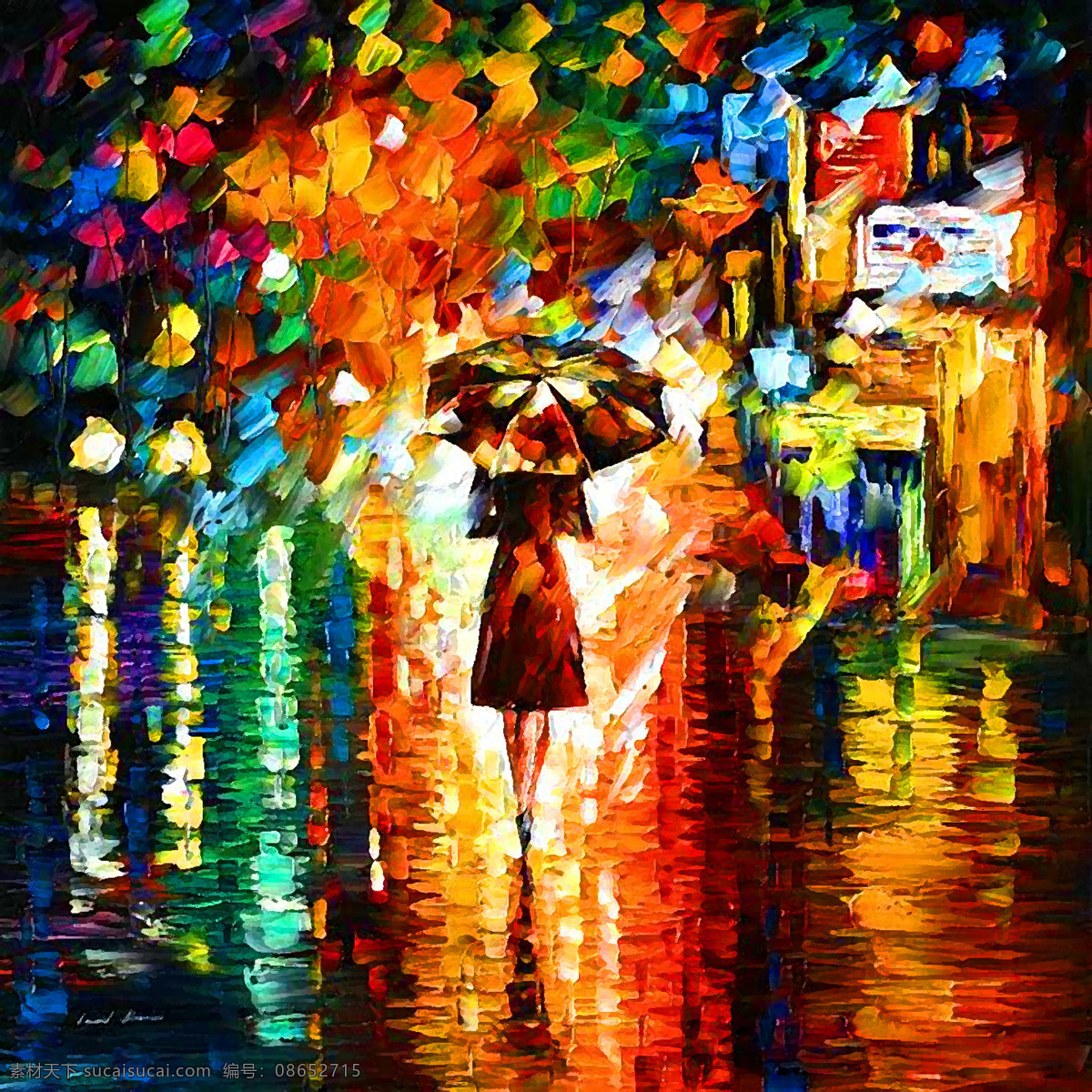 雨夜 油畫 風(fēng)景 街景 夜景 黑色